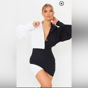 Monochrome Contrast detail long sleeve shirt dress